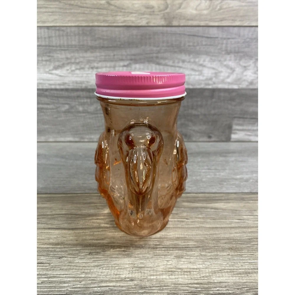 Pink Flamingo Mason Jar With Pink Lid ‎ No Straw